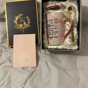 Pink and White Mug Gift Set with Spoon